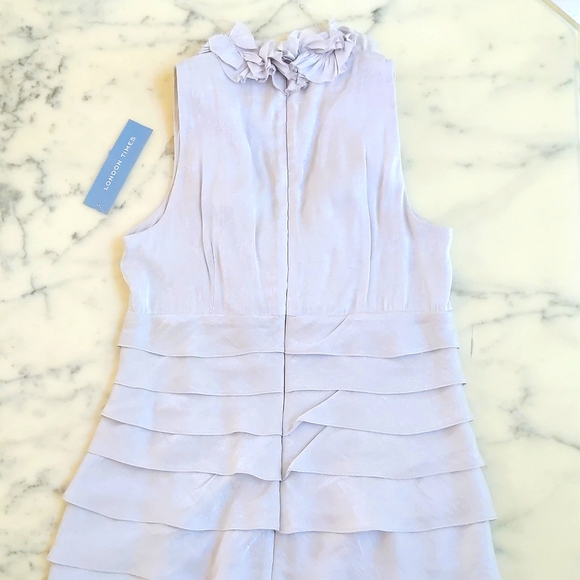 NWT. Fully lined sliver grey dress with 3D Floral V-neck and ruffle tiered skirt - Picture 6 of 8